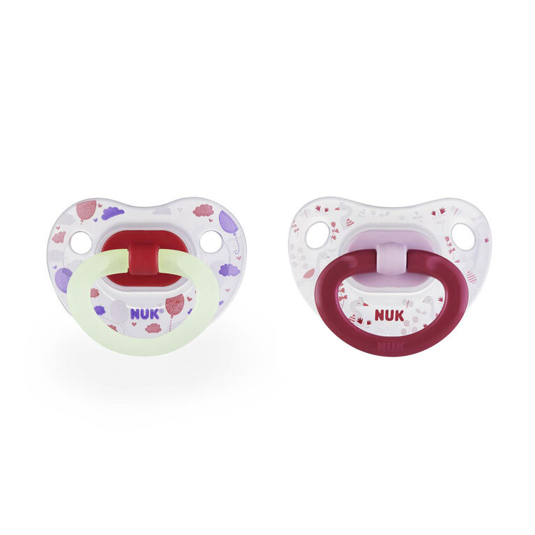 NUK GlowintheDark Orthodontic Pacifiers, 06 Months, 2Pack (1 glows