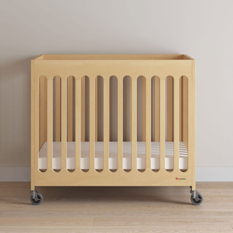 Mini Compact Crib with Mattress, Natural