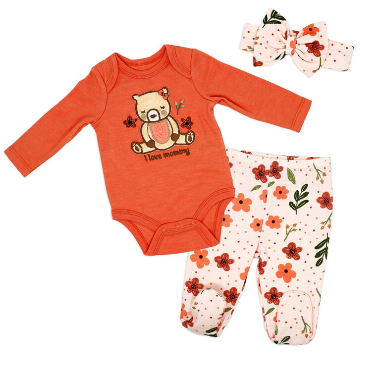 Sterling Baby 3 Piece Footed Set: Pink Bear 3M