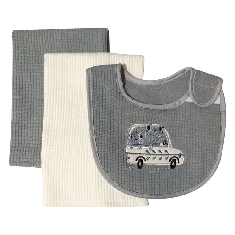 Koala Baby - 3 Pc Bavoir/Burp Set Gris/Tofu Gaufré