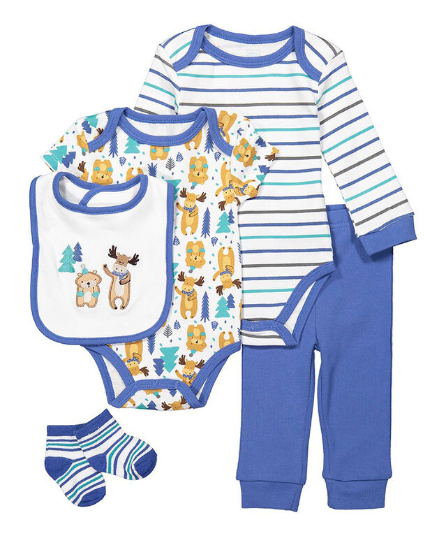 Baby Mode garçons 5 Pièce Layette Set- forêt bleue 0-3m
