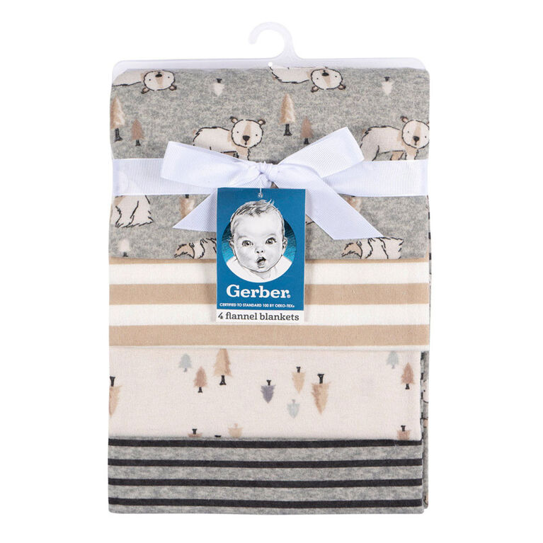 Gerber Childrenswear - 4 pack Flannel Receiving Blanket - Bear