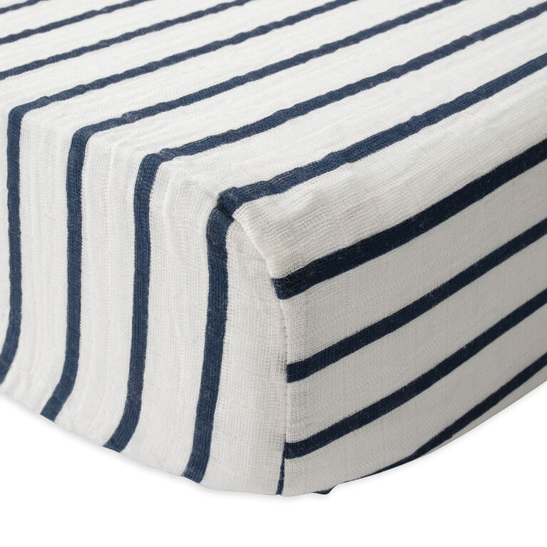 Red Rover Cotton Muslin Crib Sheet Navy Stripe Babies R Us