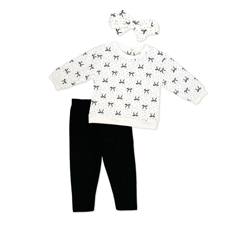 Baby Mode Ensemble 3 pièces pull-shirt oversize et legging : Noir à fleurs, 3-6 mois
