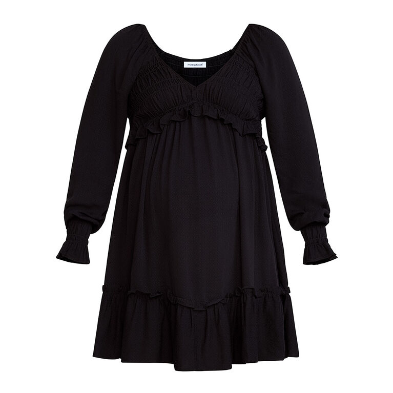 Motherhood - Long Sleeve Smocked Dress - Black - XL