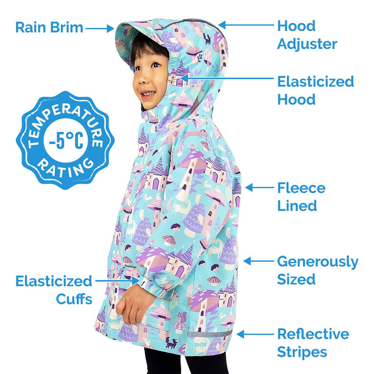 Kids Fleece Lined Rain Jackets | Minty Forest - 1T (1-2Y)