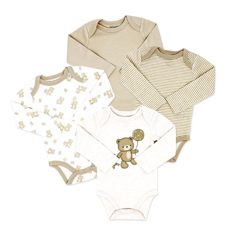 Naturelle 4 Pack Long Sleeve Bodysuit: Beige 3M