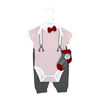 Mini Hop 3 Piece Bowtie Pant Set: Grey