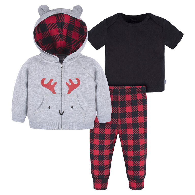 Gerber Childrenswear - 3 Piece Hoodie, Top + Pant Set - Moose 18 months