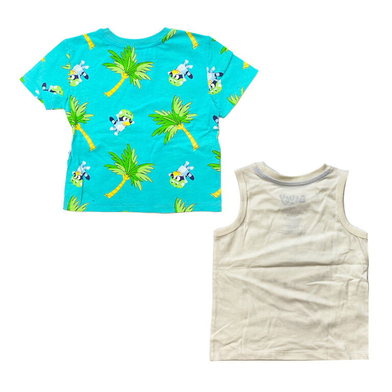 Bluey – Ensemble avec t-shirt Bluey tropical – Turquoise/Blanc Cassé