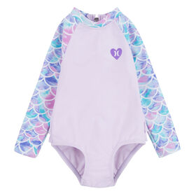 Hurley Ruffle Long Sleeve One-Piece Swimsuit - Light Lavender - Size 24M