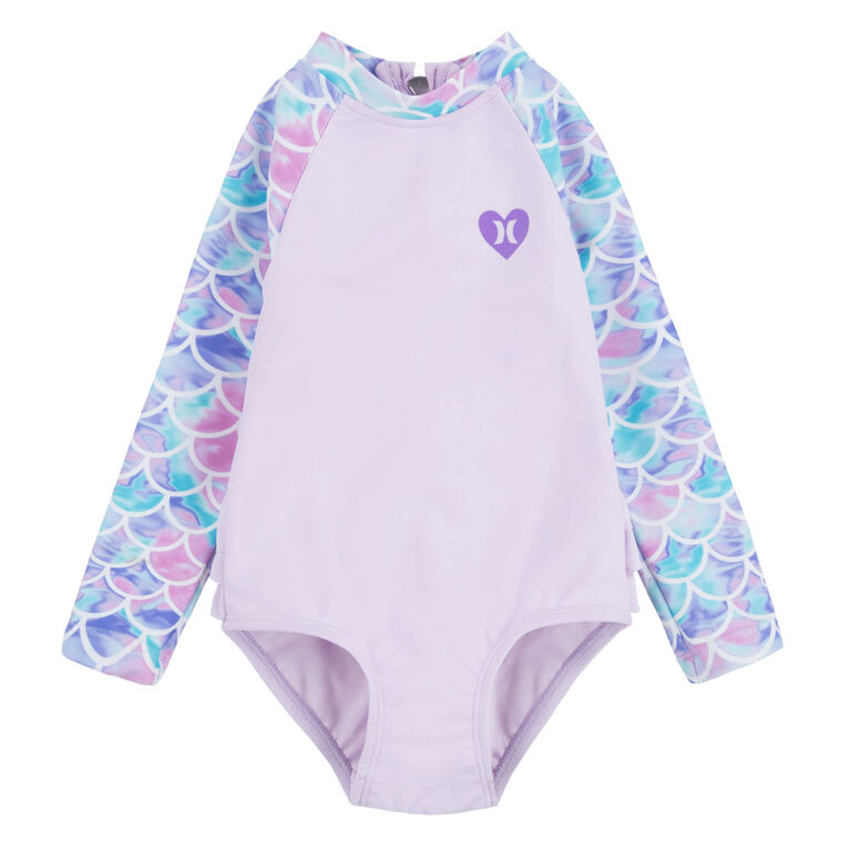 Hurley Ruffle Long Sleeve One-Piece Swimsuit - Light Lavender - Size 24M