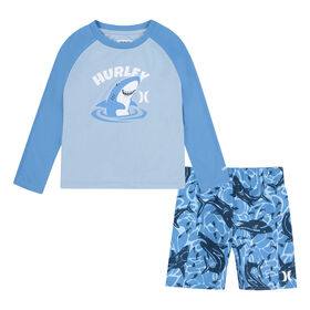 Hurley UPF 50+ Shark Frenzy Raglan Swim Set - Blue - Size - 12M