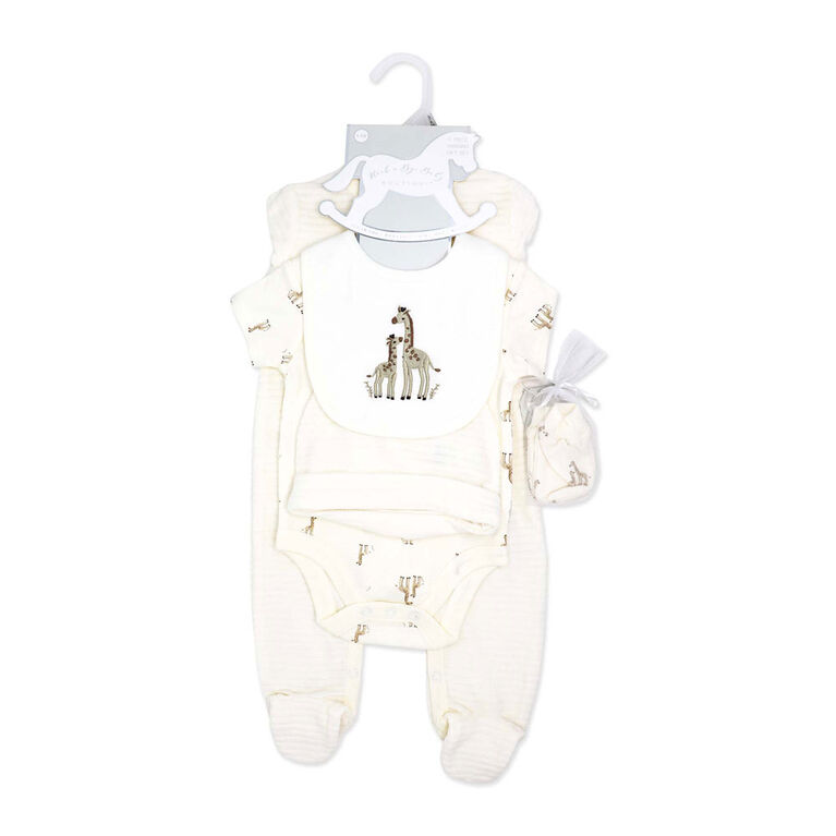 Rock a Bye Baby 5 Piece Ribbed Velour Set: White Giraffe