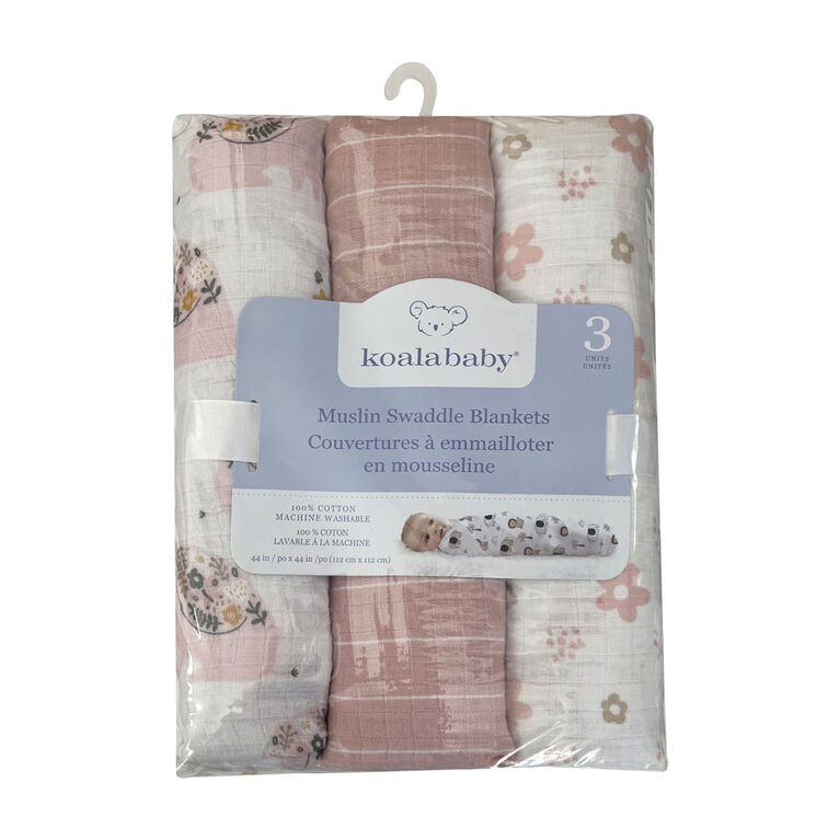 Koala Baby - 3 Pk Zen Elephants Muslin Swaddle