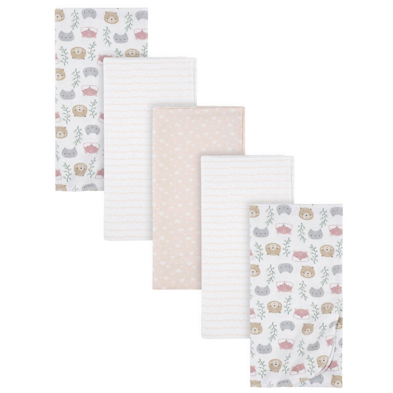 Gerber 5 Pack Flannel Receiving Blanket - Woodland Pink