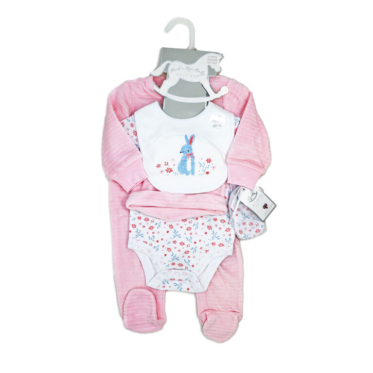 Rock a Bye Baby Pink Bunny Velour 5 Piece Gift Set