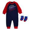 Nike Futura Coverall With Socks - Navy With Red, Size 0-3 Months