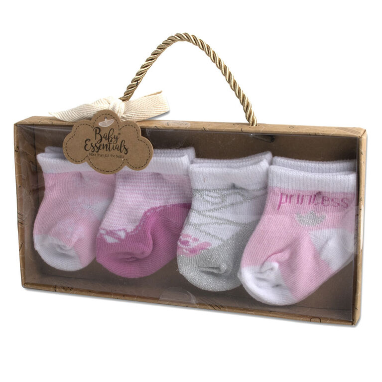 Baby Essentials 4-Pack Socks - Princess Girl 12-18 Months