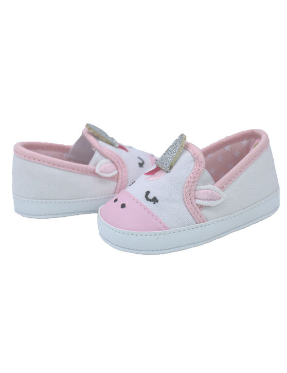 First Steps White Canvas Unicorn Girls Sneaker Size 2, 3-6 months - English Edition