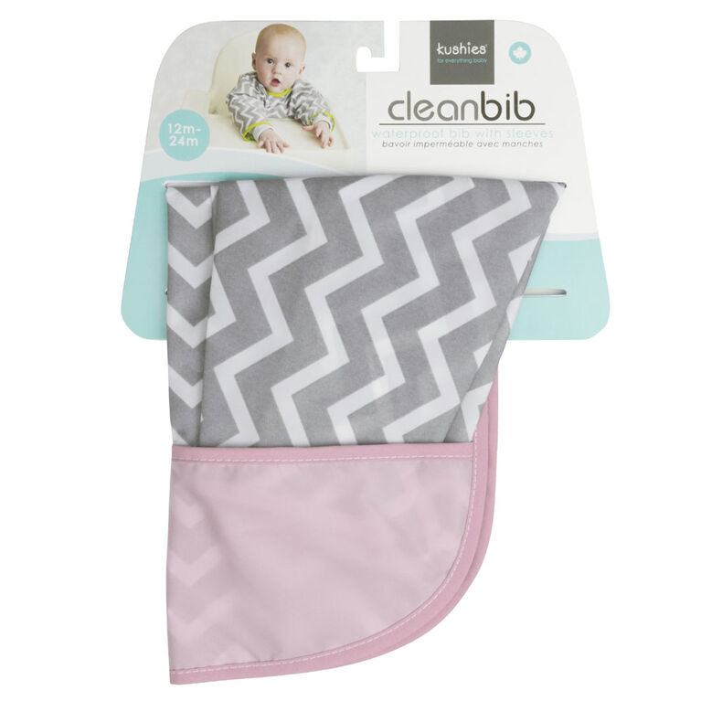 Kushies Cleanbib Waterproof Bib with Sleeves 12-24M - Pink Chevron