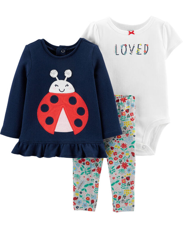 Ensemble 3 pièces cache-couche à coccinelle et pantalon Carter’s - marine/ivoire, 18 mois
