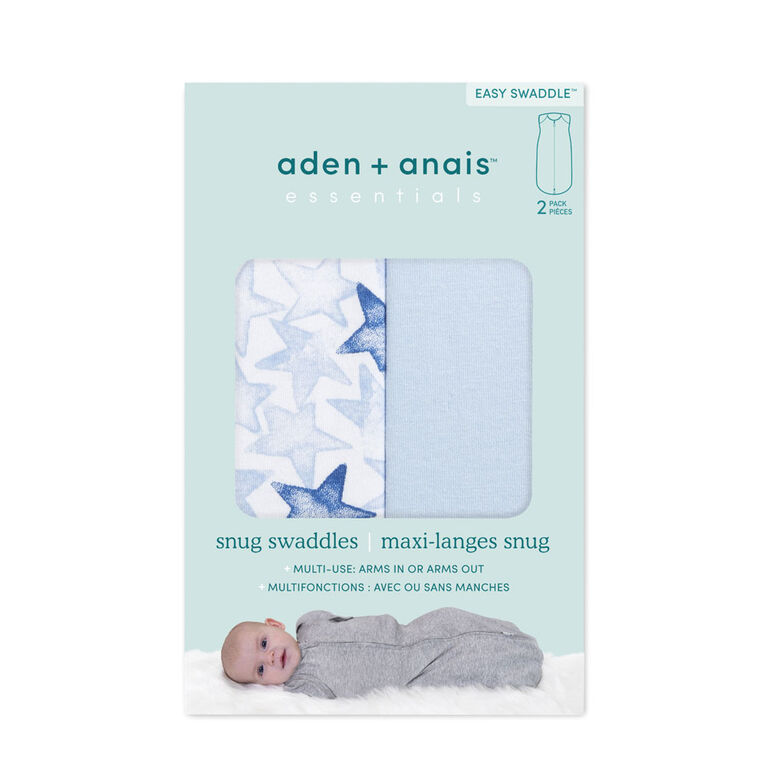 Easy Swaddle Snugs Aden + Anais Essentials Twinkling Stars Blue 0-3M, Lot De 2