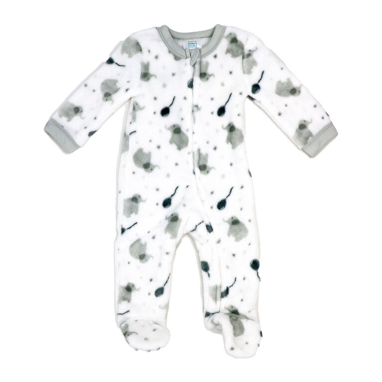 Baby Mode Unisex Grey Elephant Plush Fleece Sleeper-12M