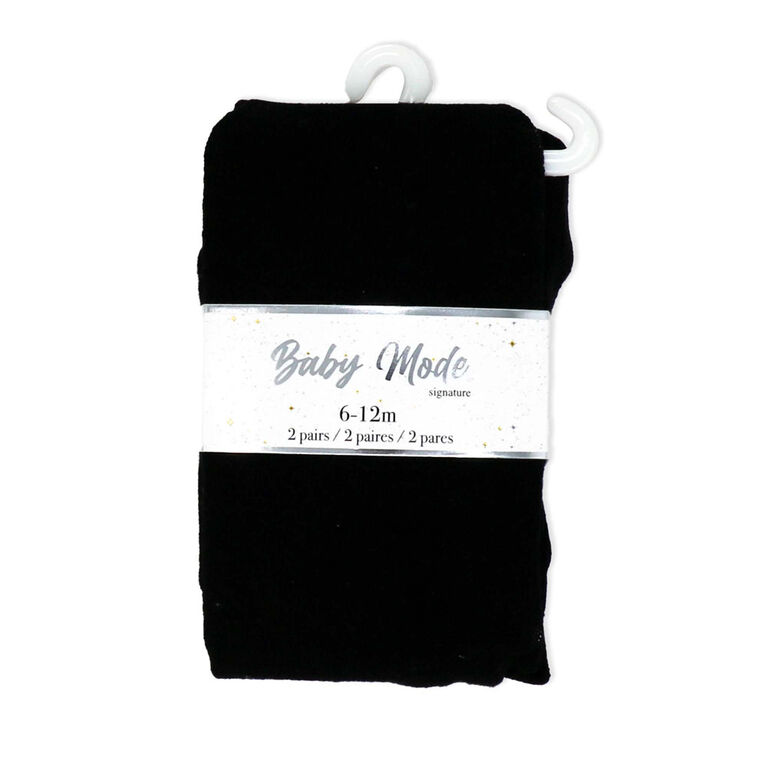 Baby Mode Signature 2 Pack Tights: Black & White 6-12M