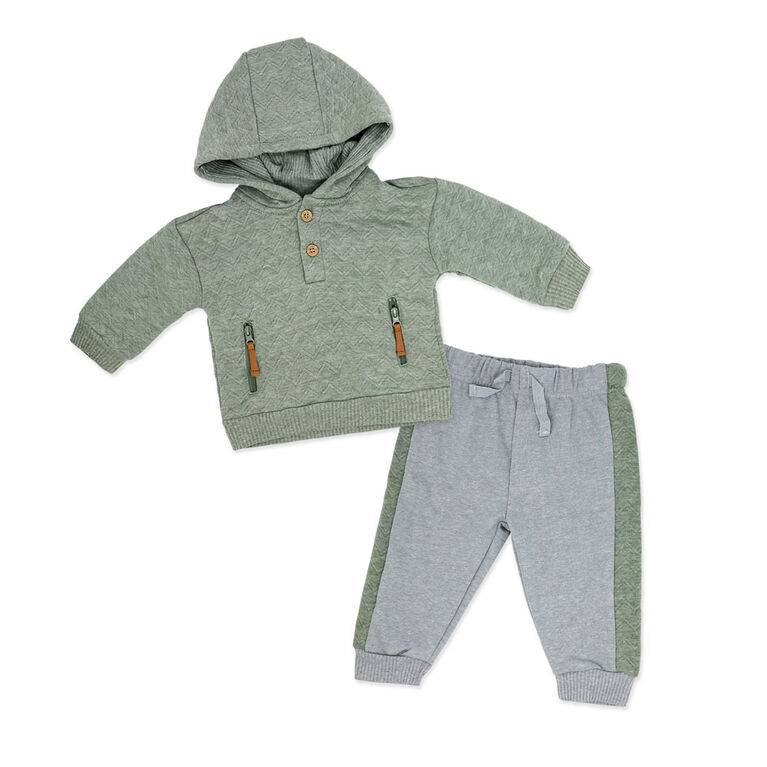 Baby Mode 2 Piece Hooded Quilted Jogger Set: Green