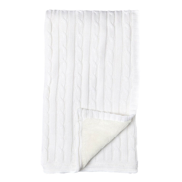 White Cable Knit Sherpa Baby Blanket