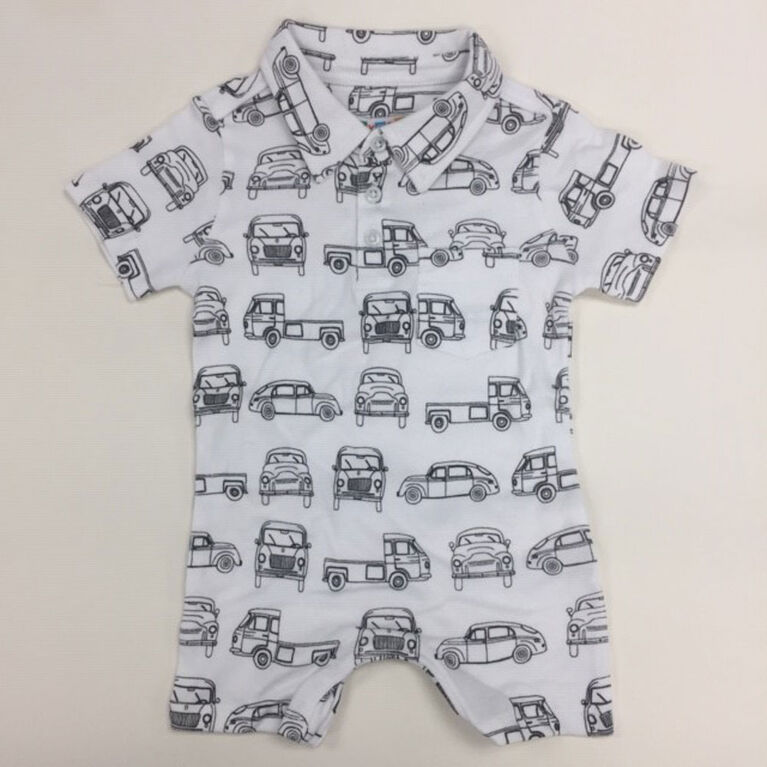 Coyote and Co. Car Print one-piece short set with collar - size 18-24months