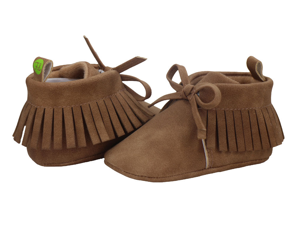 First Steps Chestnut Microsuede Fringe Moccasins Size 3 6 9 months