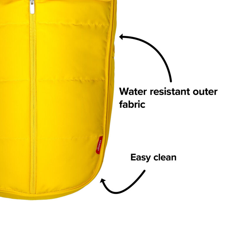 Diono All Weather Stroller Footmuff, Universal Fit from Baby to Toddler With Cozy Super Soft Padding, Weatherproof, Water Resistant Lining, Yellow Sulphur