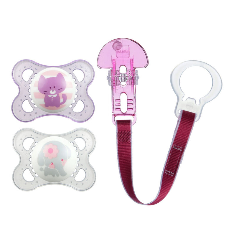 MAM Animal Orthodontic Pacifier and Pacifier Clip, 06 Months Babies