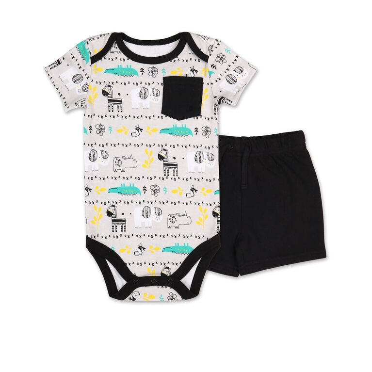 Koala Baby Safari Print Bodysuit/Short 2 Piece Set, 24 Month