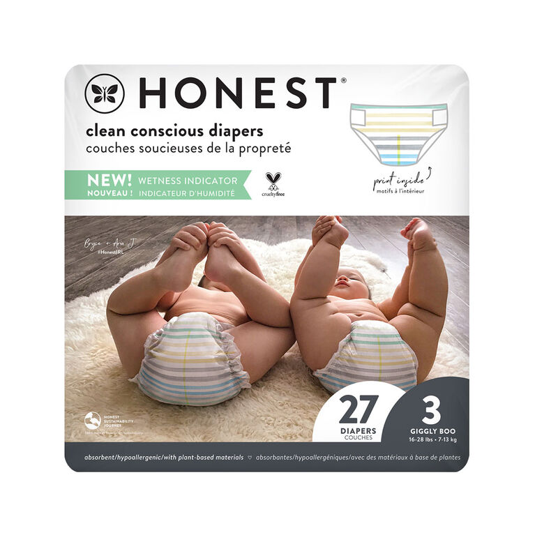 The Honest Company - Couches - Rayures Classiques - Taille 3 - 16 à 28 lb