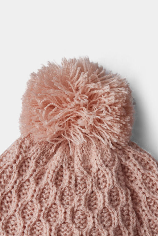Bonnet Pompom Rose Pâle 6-12M