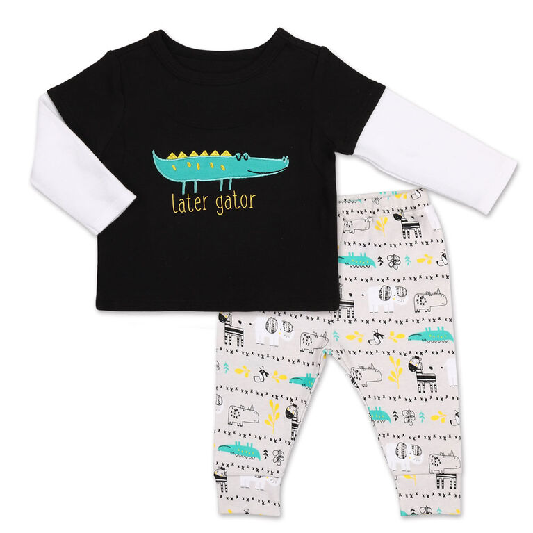 Ensemble 2 pièces Koala Baby Safari Alligator - tee-shirt à manches longues et pantalon de sport imprimé, 24 Mois