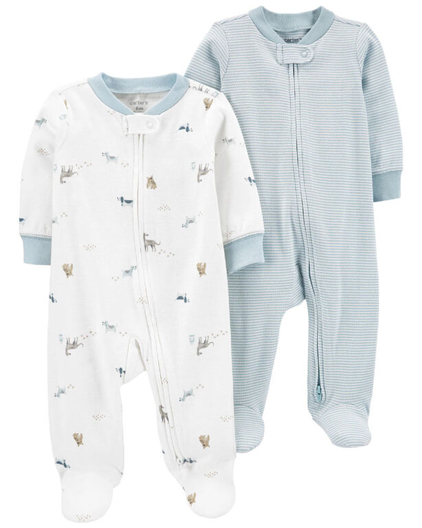 Carter's Two Pack Zip Up Sleep And Plays Blue  
