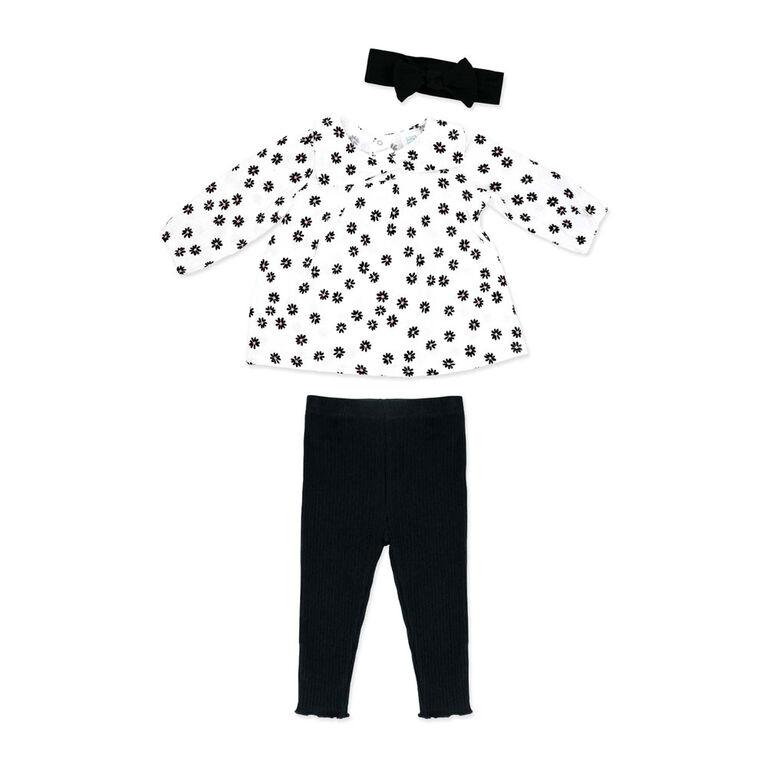 Baby Mode Ensemble haut et legging en gaze 3 pièces : motif floral noir,12 mois