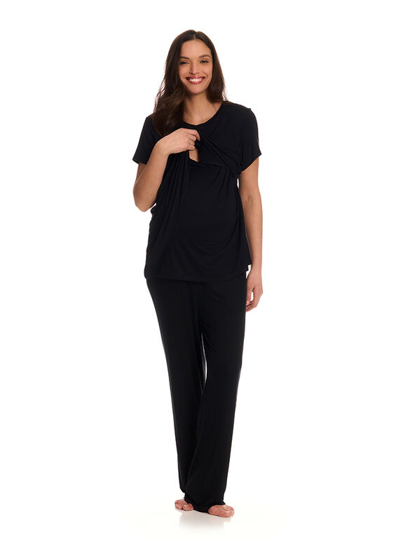 Chloe Rose Ensemble Pantalon de Grossesse et d'Allaitement 2 Pièces Noir