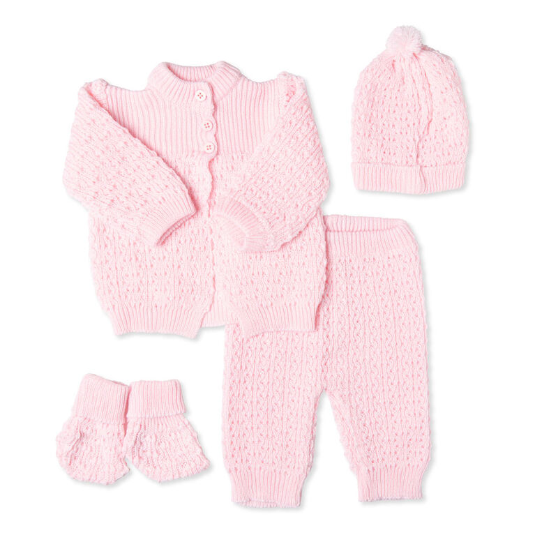 Baby Mode Signature Coffret 4 Pièces en tricot : Rose 0-6M