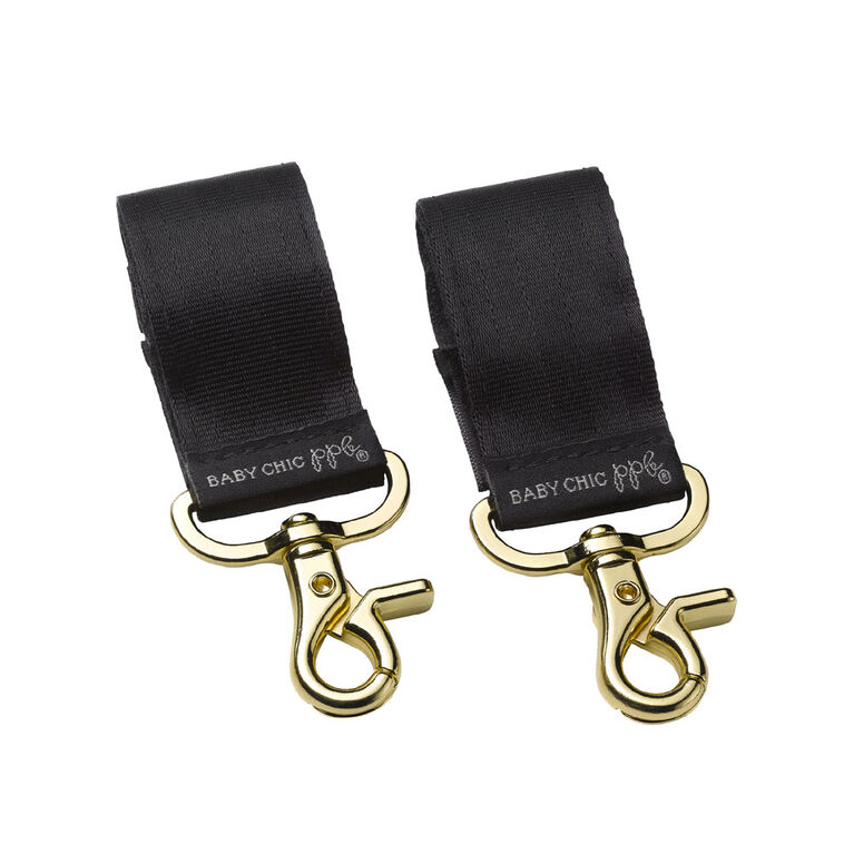 Petunia Pickle Bottom - Valet Stroller Clips in Gold/Black - Diaper Bag Stroller Attachment Clips