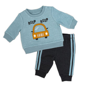 Baby Mode 2 Piece Fleece Pant Set: Beep Beep Car
