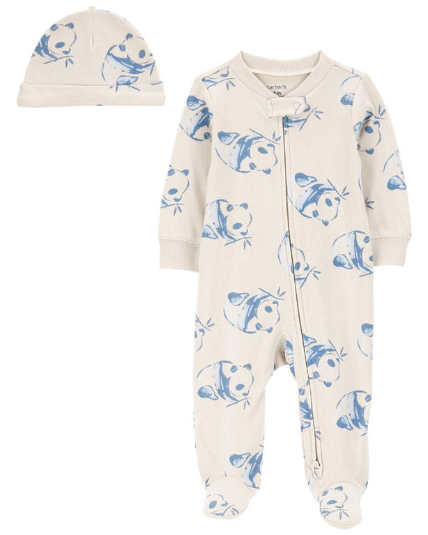 Ensemble 2 pièces grenouillère à motif de panda et bonnet Carter’s, Blue – NN
