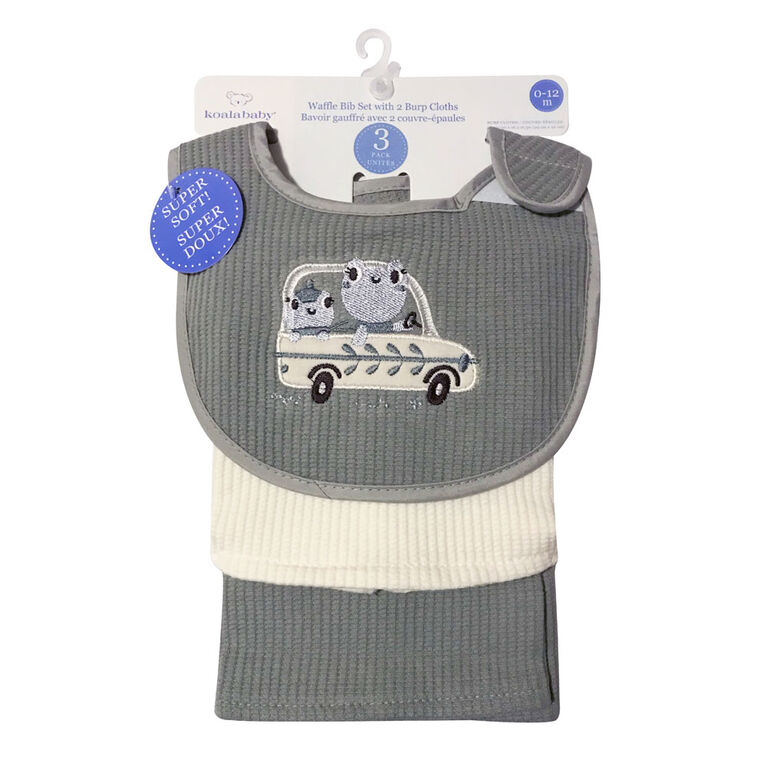 Koala Baby - 3 Piece Bib/Burp Set Grey/Tofu Waffle