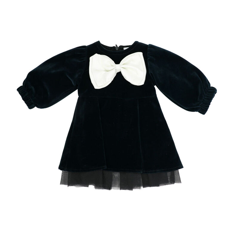 Baby Mode Signature Black Velvet Bow Dress 6-9M