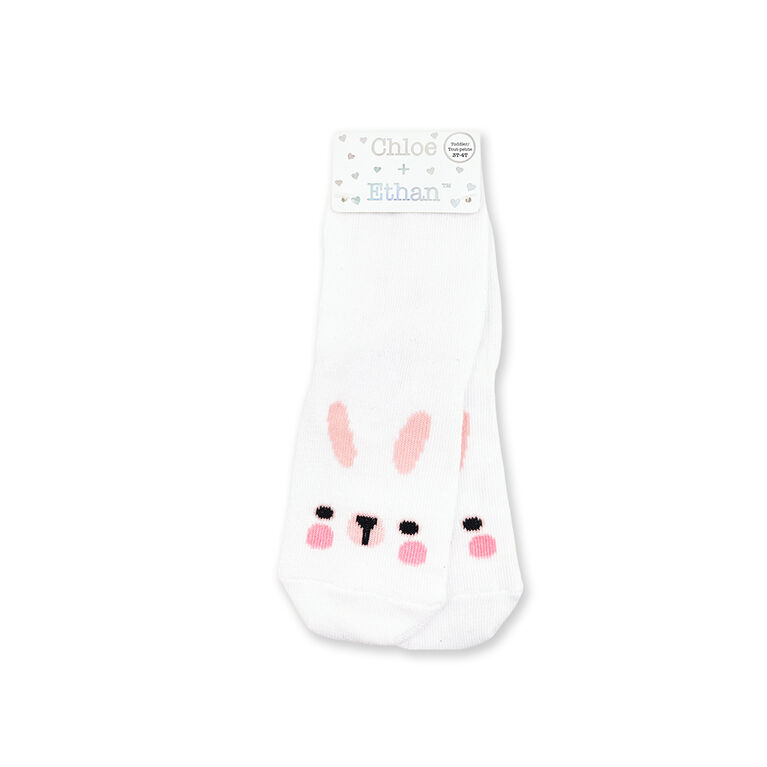 Chloe + Ethan - Toddler Socks, White Bunny, 2T-3T