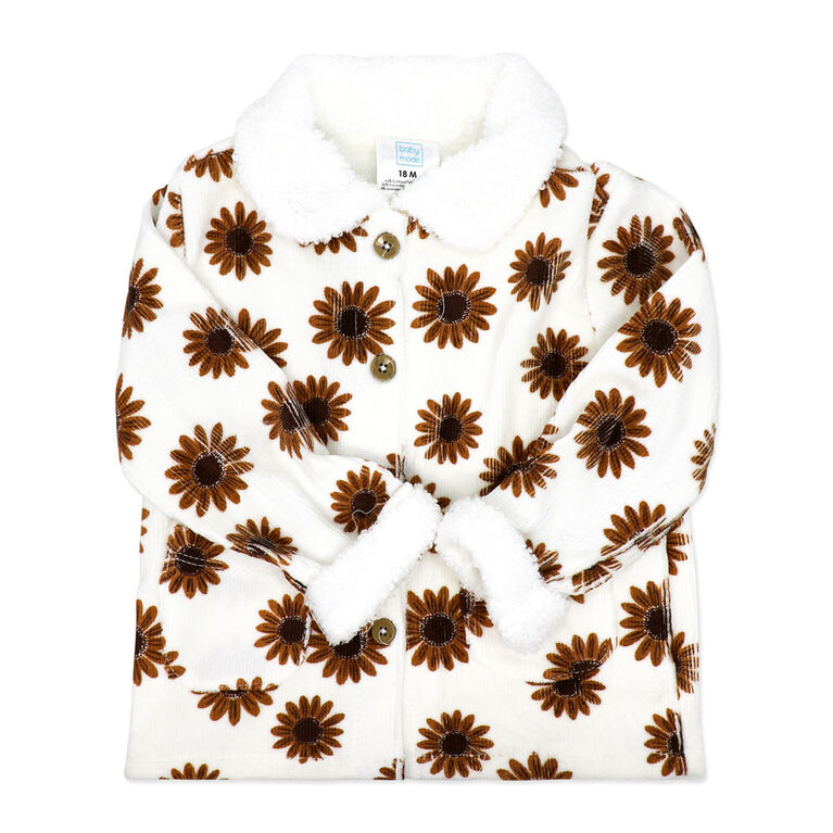 Baby Mode 3 Piece Cord Velour Jacket Set: Brown Wildflower 6-9M